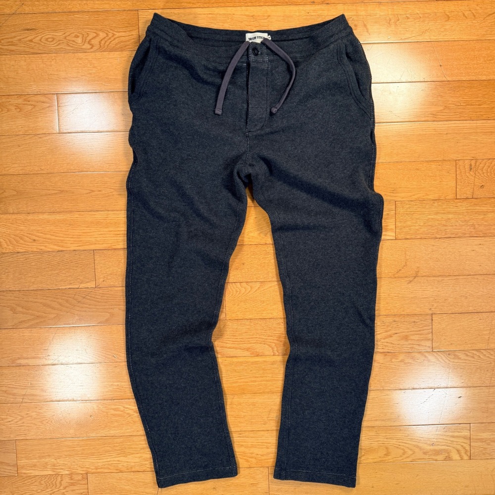 Taylor Stitch Mens Charcoal Gray Textured Knit Button Fly Sweatpants MEDIUM